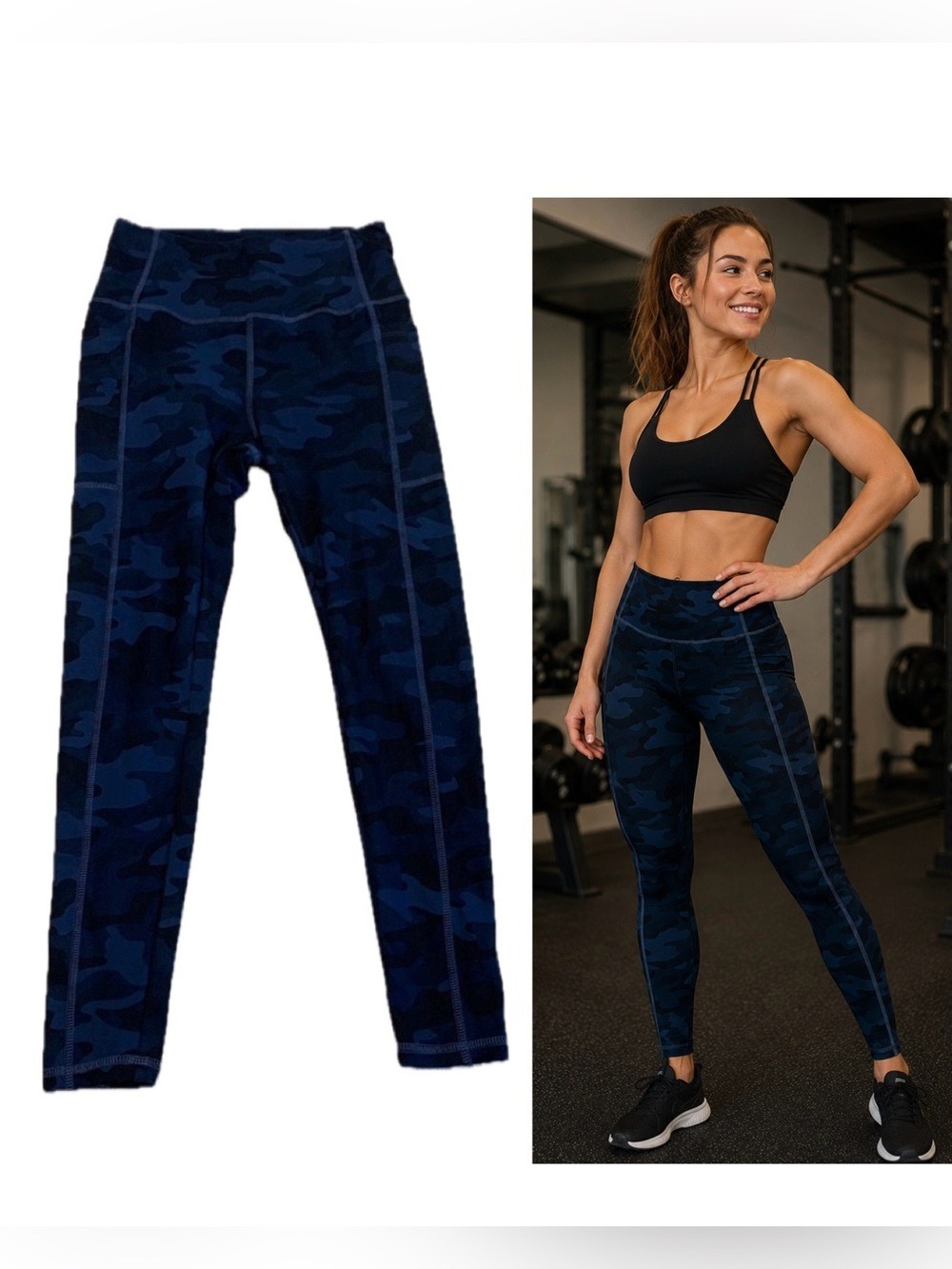 Danskin Blue Camo Performance Leggings High Rise Gym Workout Activewear Sz S